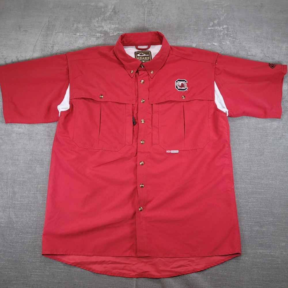 Drake South Carolina Gamecocks Short Sleeve Fishing Shirt Men L Red